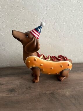 Patriotic Brown Dachshund Doxie Hot Dog Resin Figurine